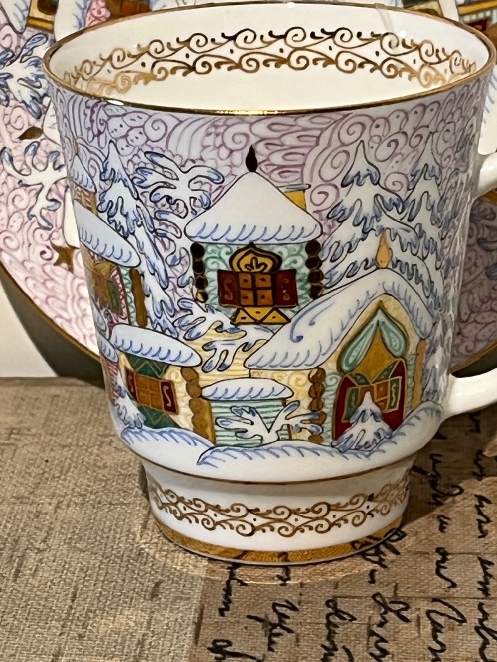 Vtg - Russian Imperial Porcelain "Winter Days" Signed Cup & Saucer
